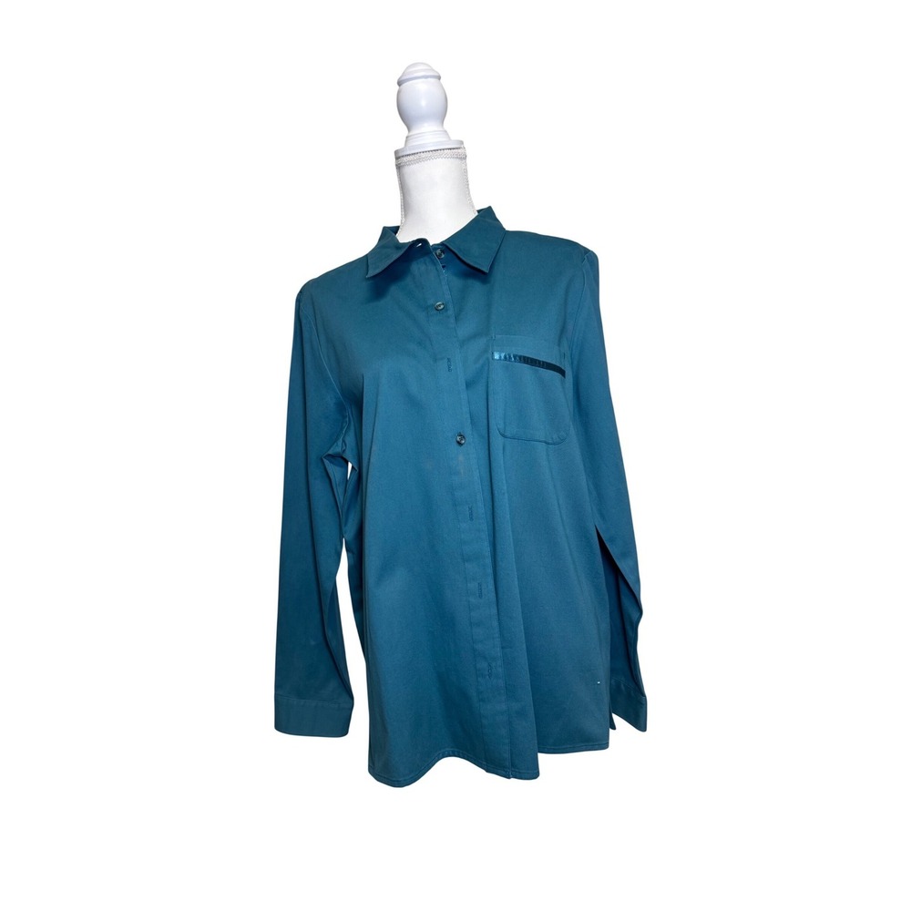 Denim & Co. 100% Cotton Turquoise Button Down Shirt Women's Size Large‎